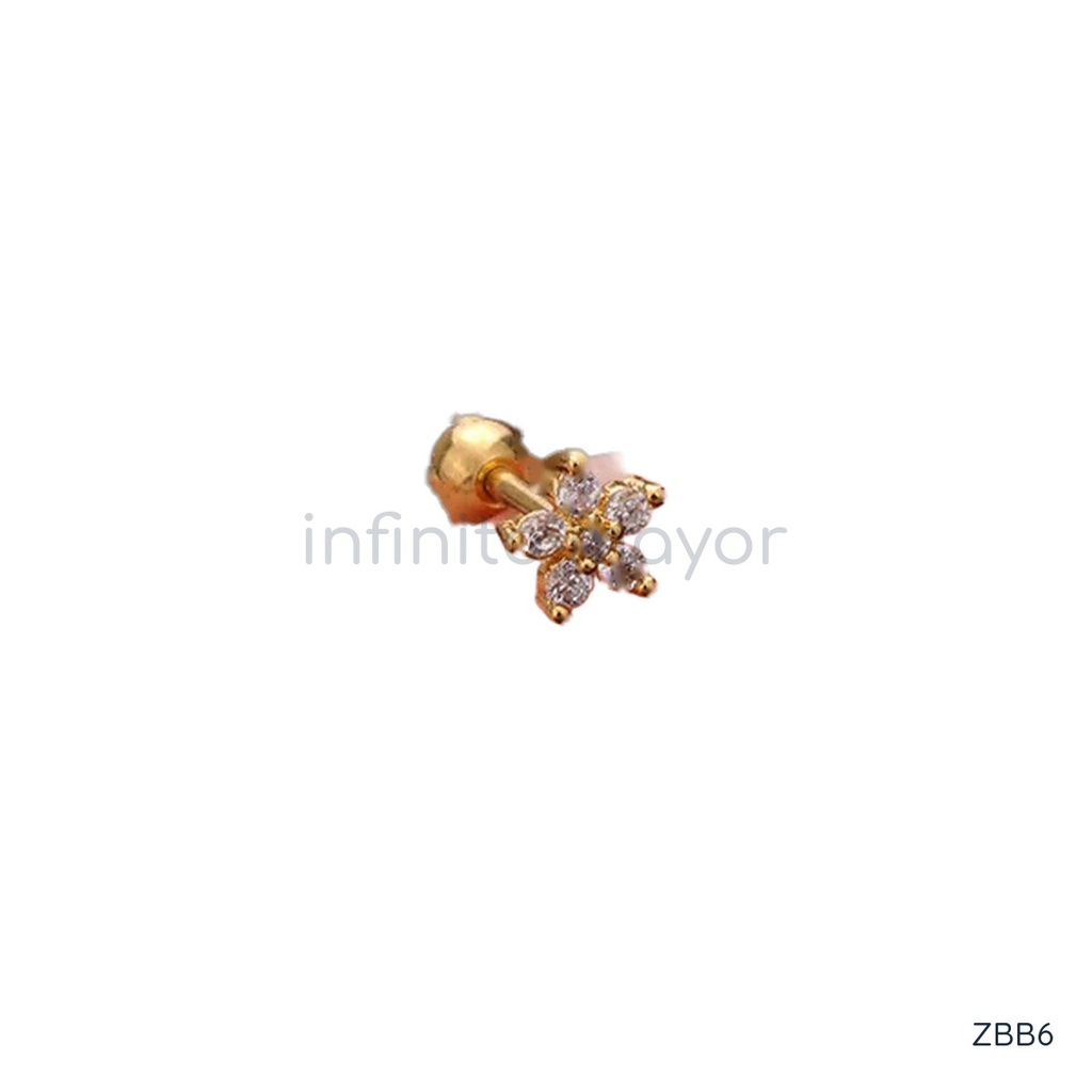 Zarcillos dorados de botón, flor de circonias