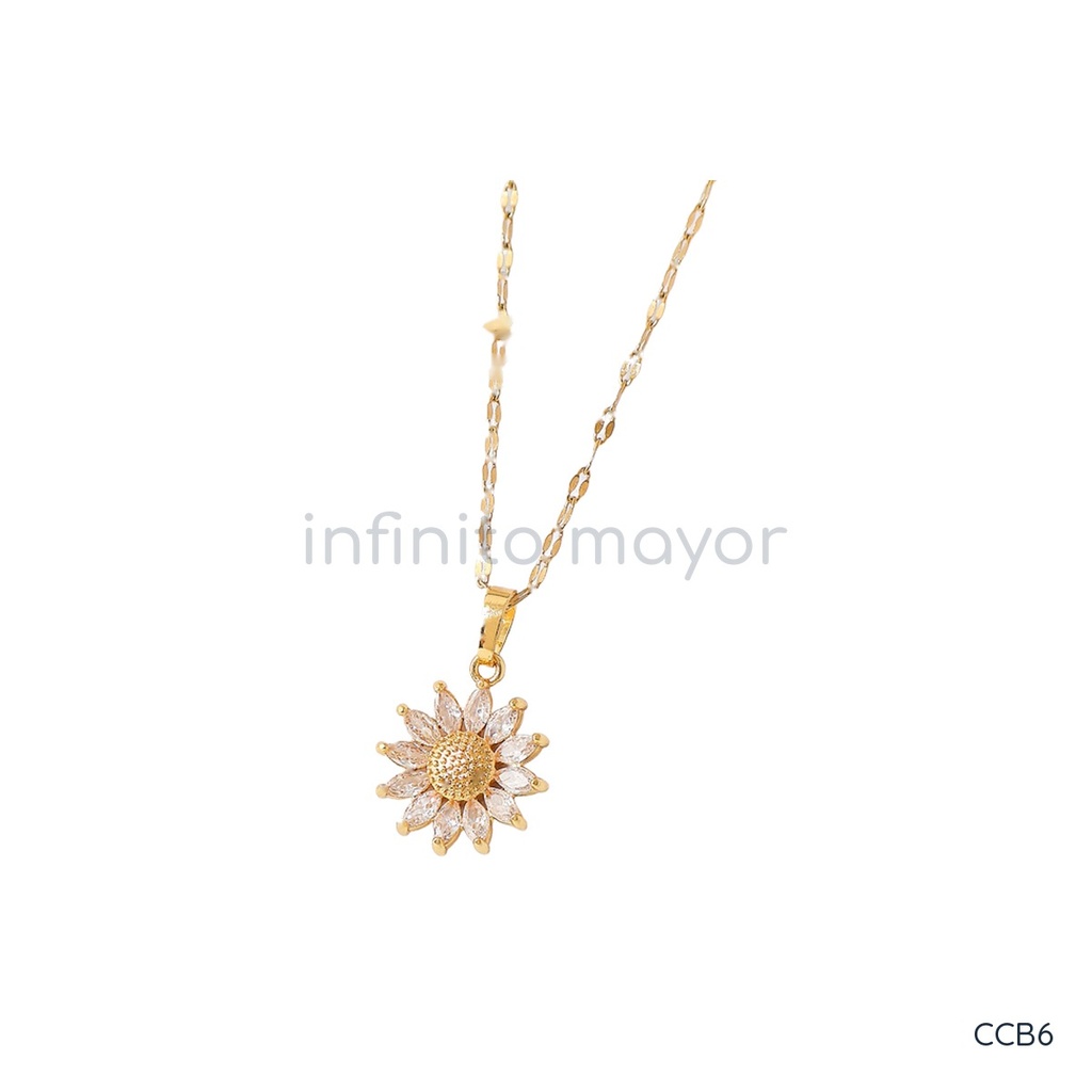 [CCB6] Collar con circonia de acero inoxidable 304 con baño de oro y recubrimiento PVD
