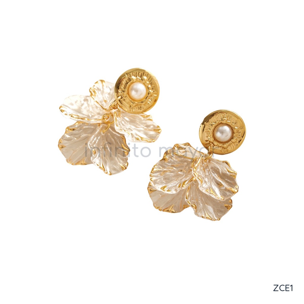[ZCE1] Aretes con perla de acero inoxidable 304 con recubrimiento PVD y chapado en oro 18k