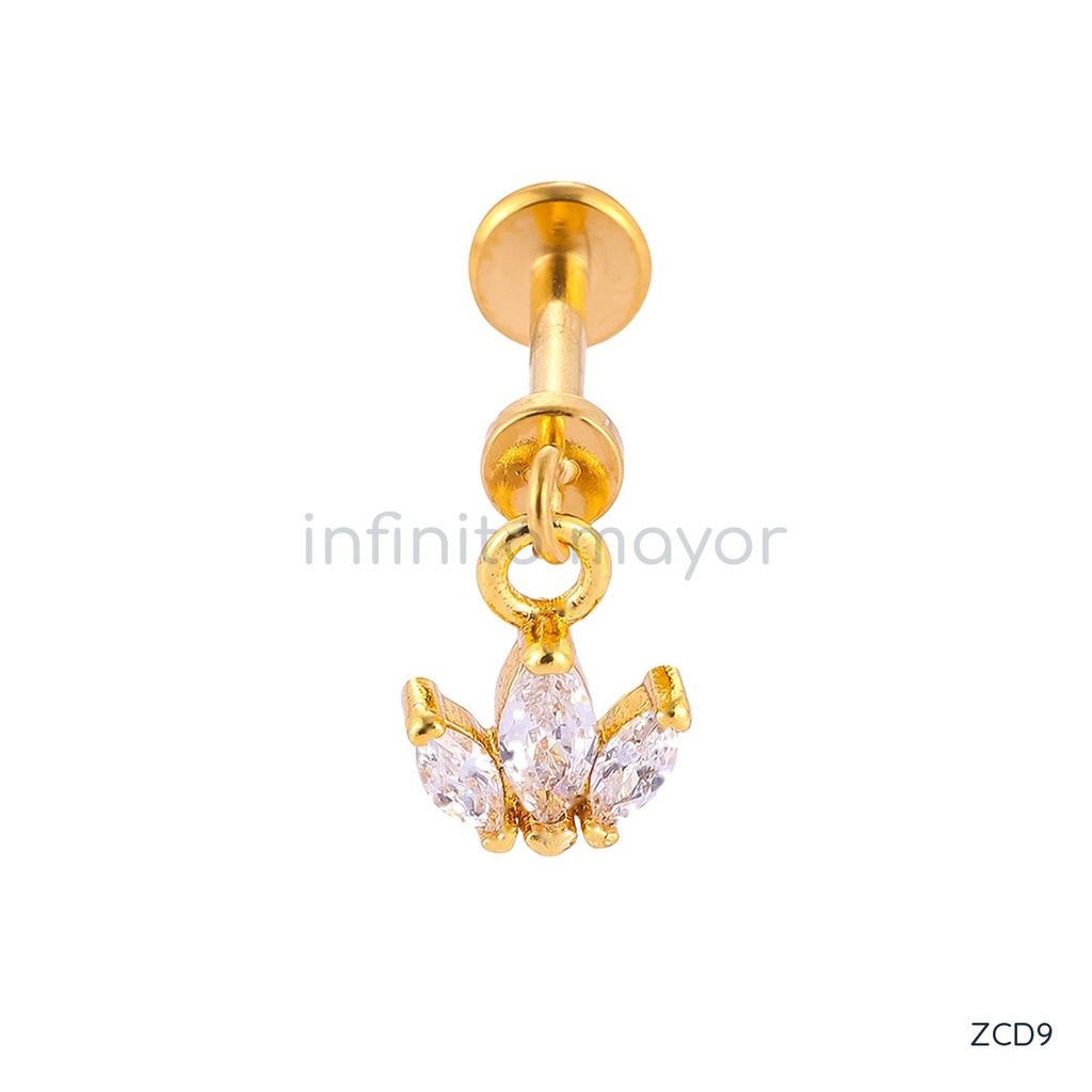 [ZCD9] Aretes con circonia de acero inoxidable 316L con chapado en oro 18k