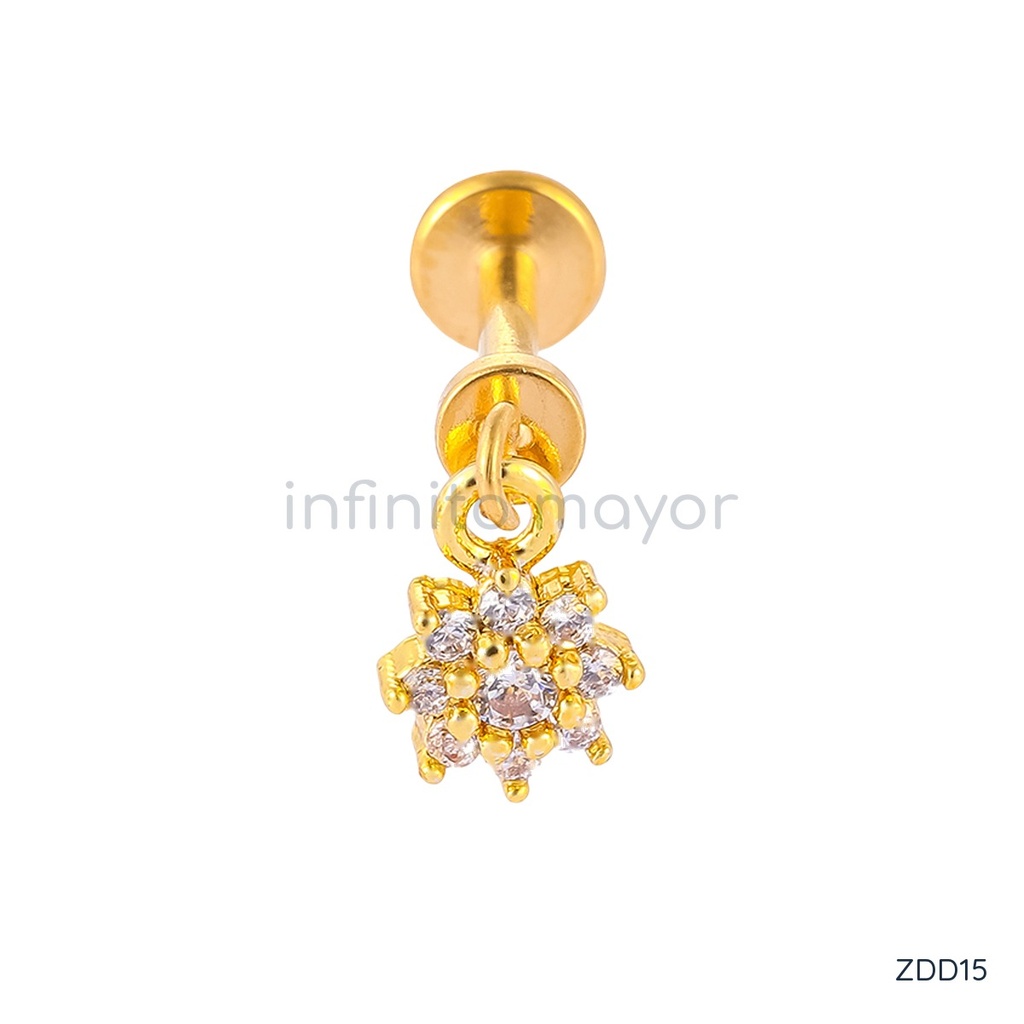 Zarcillos dorados labret, dije de flor de circonias