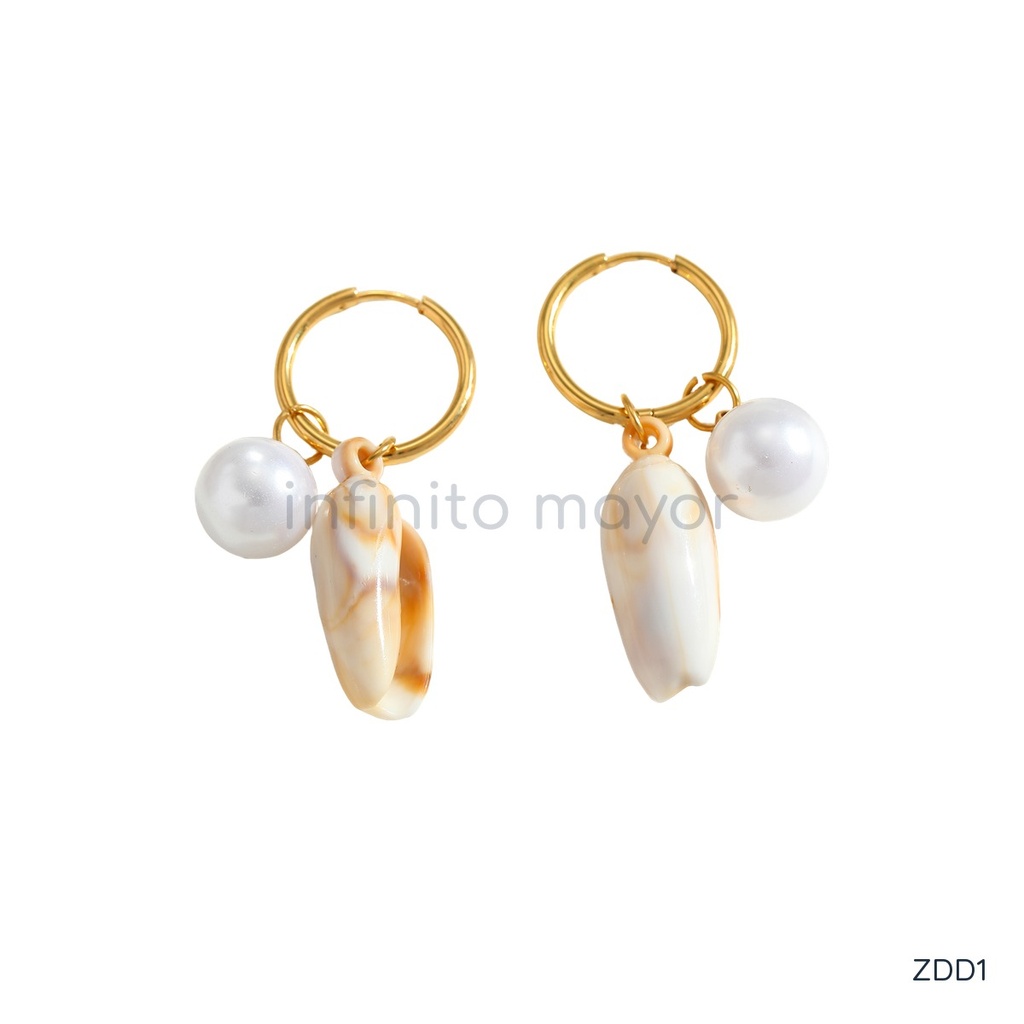 [ZDD1] Aretes con concha de acero inoxidable 304 con recubrimiento IP y chapado en oro 18k