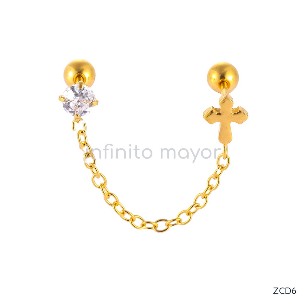 [ZCD6] Aretes con cruz de acero inoxidable 316L con recubrimiento PVD y chapado en oro 18k