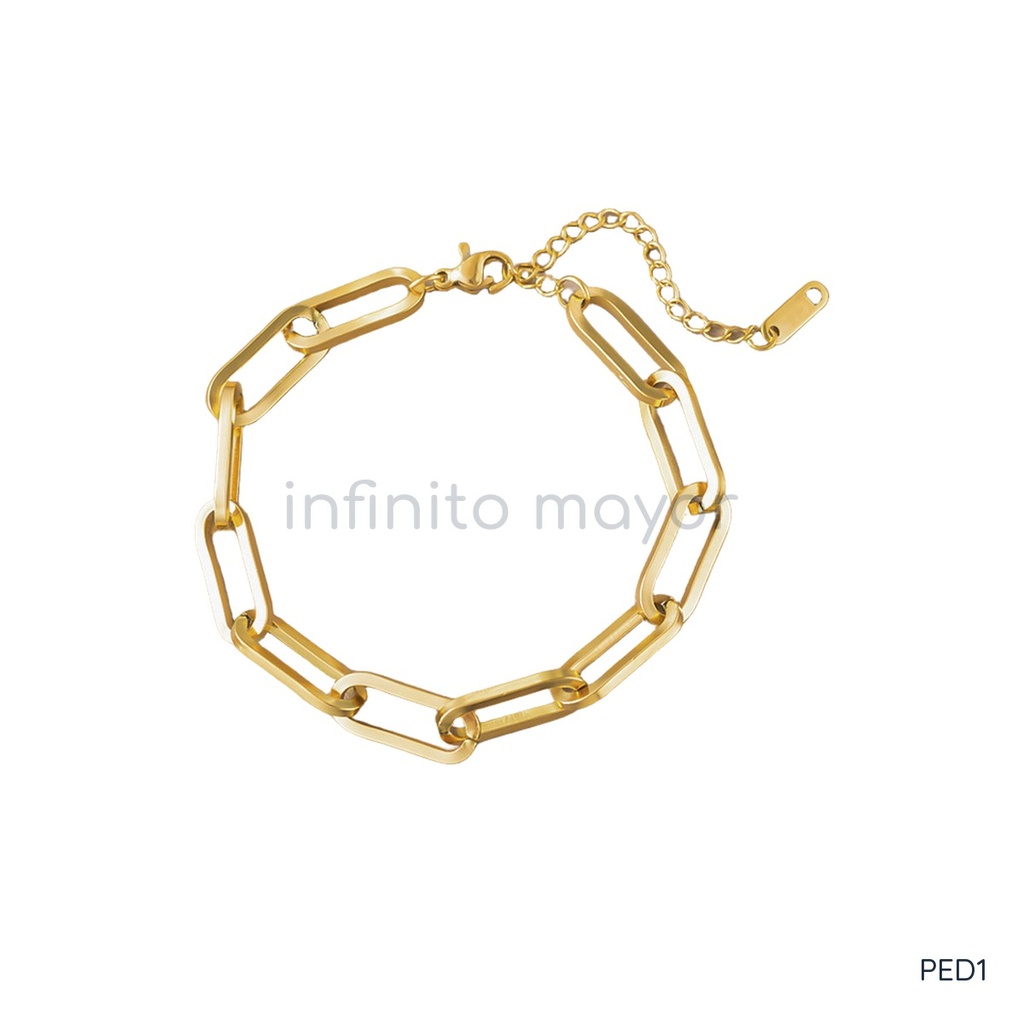 Pulsera dorada satinada de eslabones alargados tipo clip
