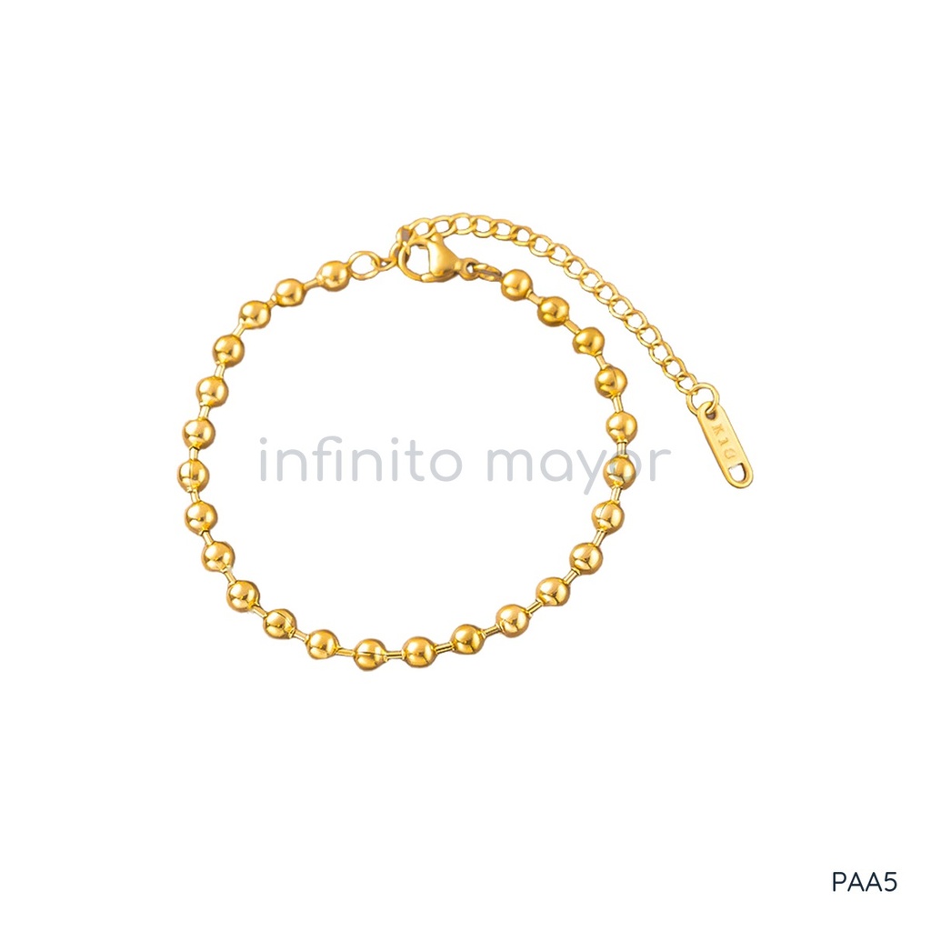 Pulsera dorada, cadena de bolitas esféricas