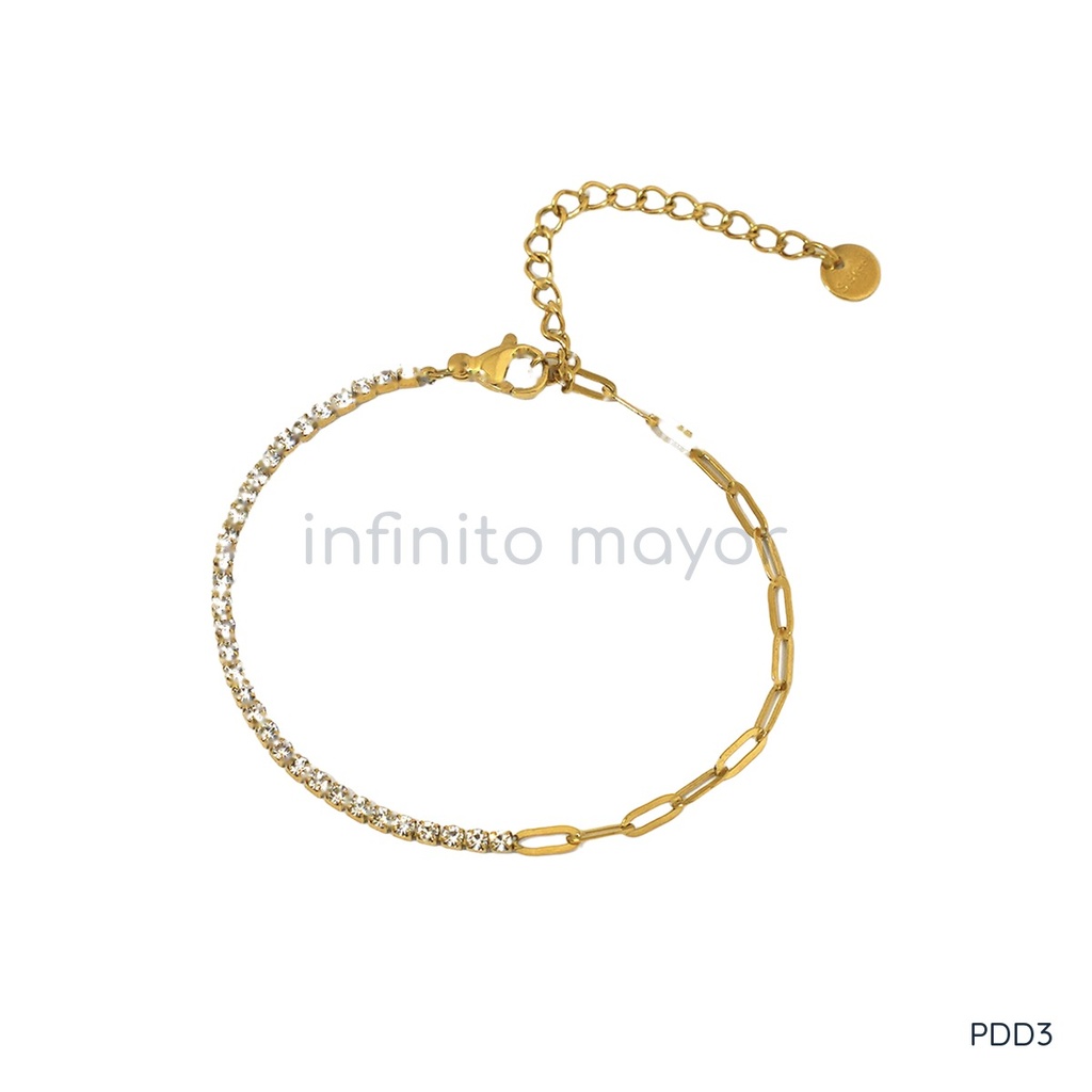 Pulsera dorada, cadena de eslabones y circonias